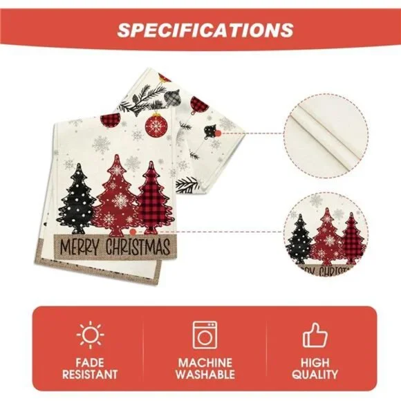 Red Pine Trees Merry Christmas Table Runner, Winter Xmas Holiday - Picture 5 of 8